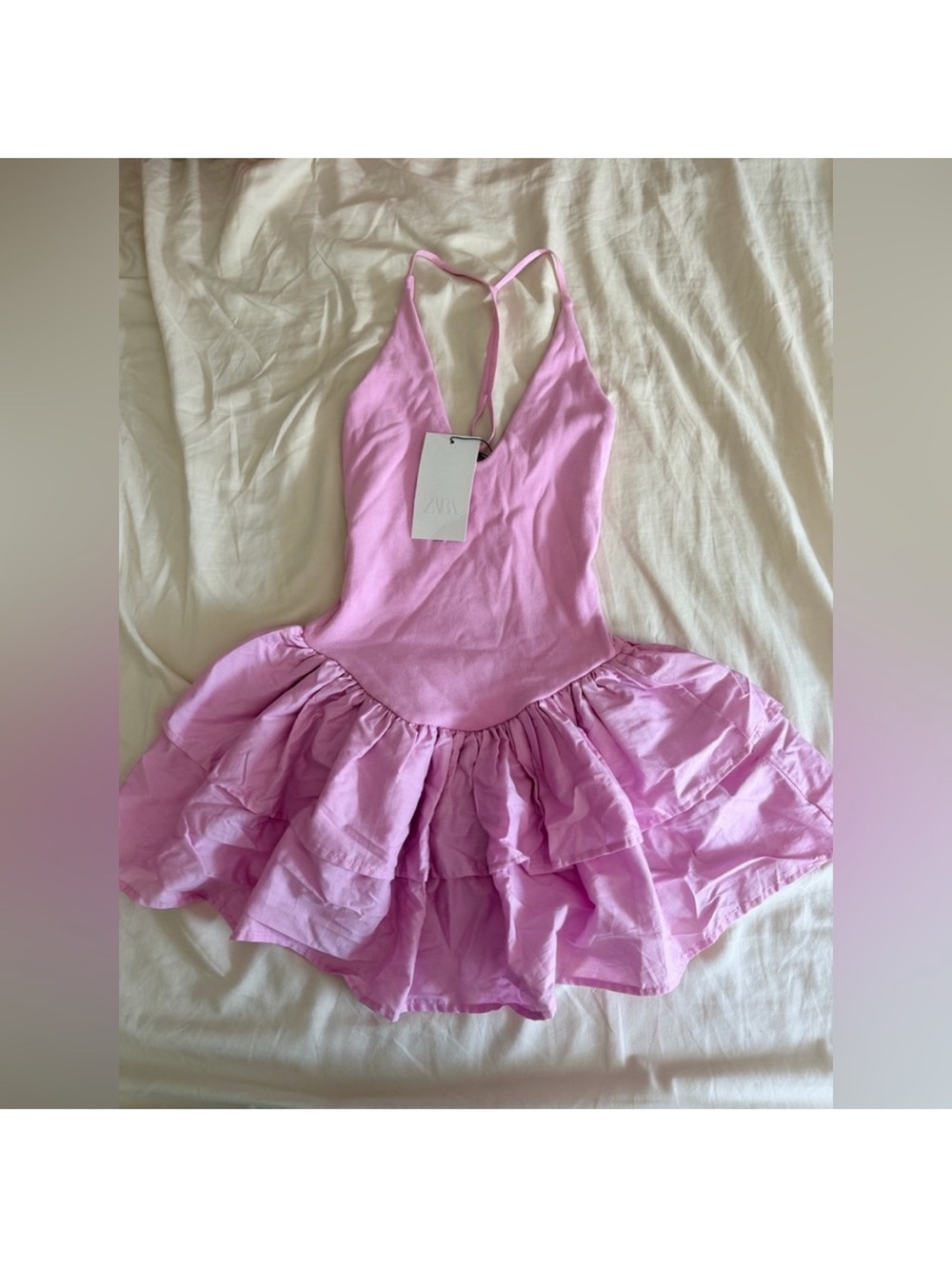 NWT | ZARA pink ruffle drop waist mini dress Sz. small - Picture 3 of 3